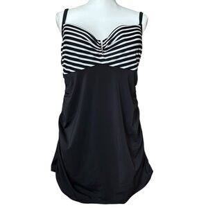 Lane Bryant Black and White Striped Swim Dress